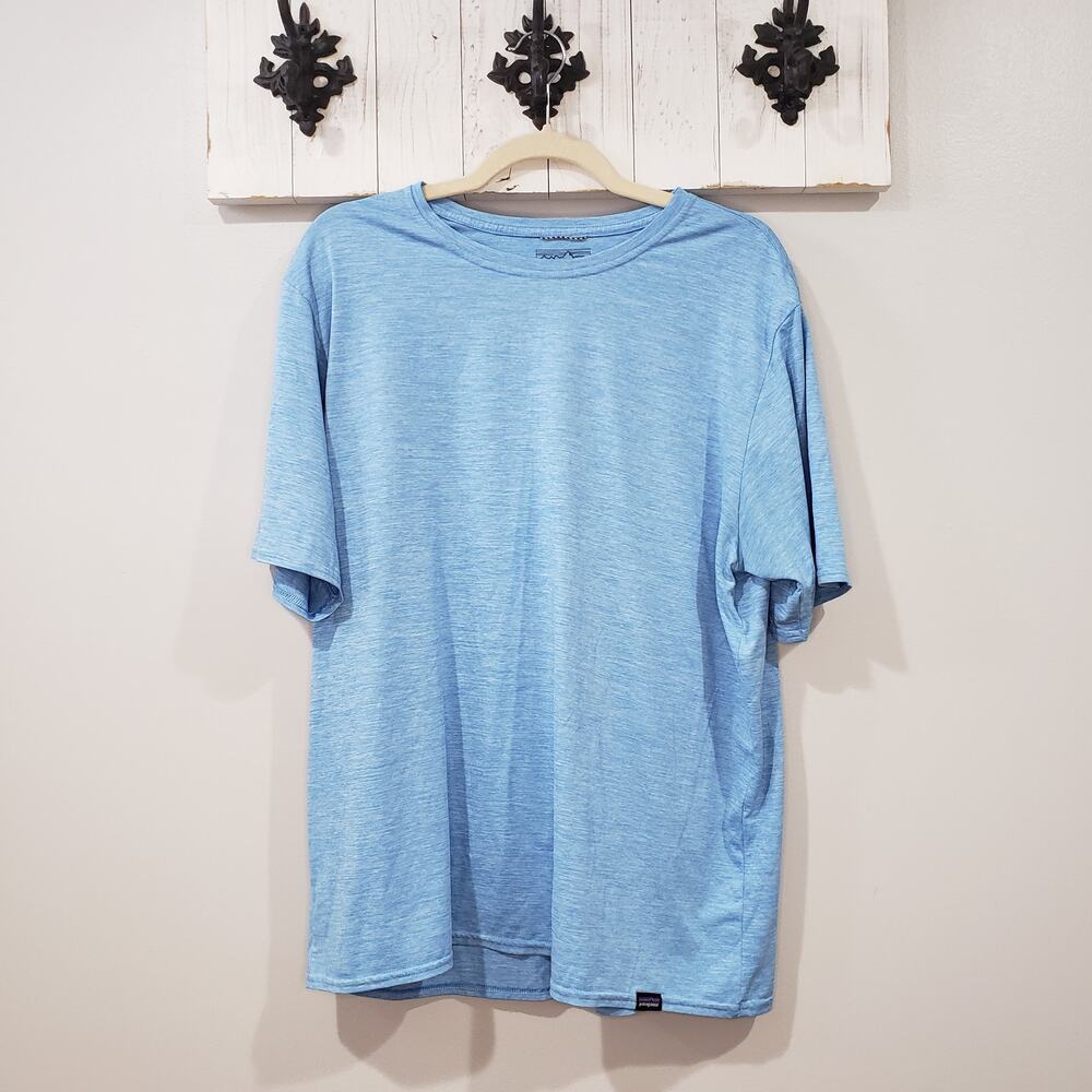 Patagonia T Shirt Mens L Blue Organic Cotton Outdoor Logo Tee Casual